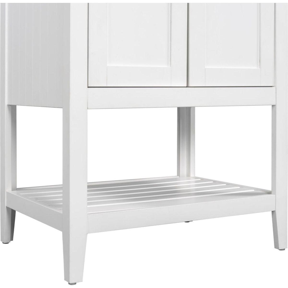 24" White Modern Sleek Bathroom Vanity Elegant Ceramic Sink with Solid Wood Frame Open Style Shelf