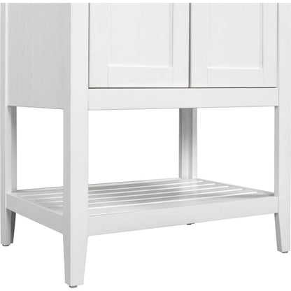 24" White Modern Sleek Bathroom Vanity Elegant Ceramic Sink with Solid Wood Frame Open Style Shelf