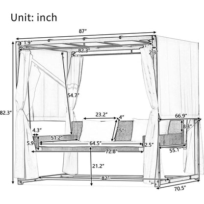 2-3 People Outdoor Swing Bed, Adjustable Curtains, Suitable For Balconies, Gardens And Other Places