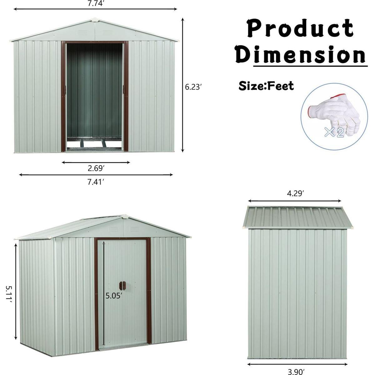 8ft x 4ft Outdoor Metal Storage Shed White YX48