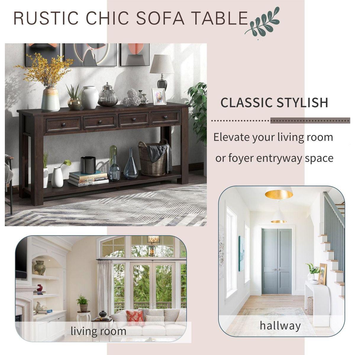 Console Table/Sofa Table with Storage Drawers and Bottom Shelf for Entryway Hallway (Espresso) - Streamdale Furniture
