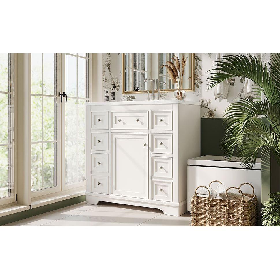 36" Bathroom Vanity with Sink Combo, One Cabinet and Six Drawers, Solid Wood and MDF Board, White