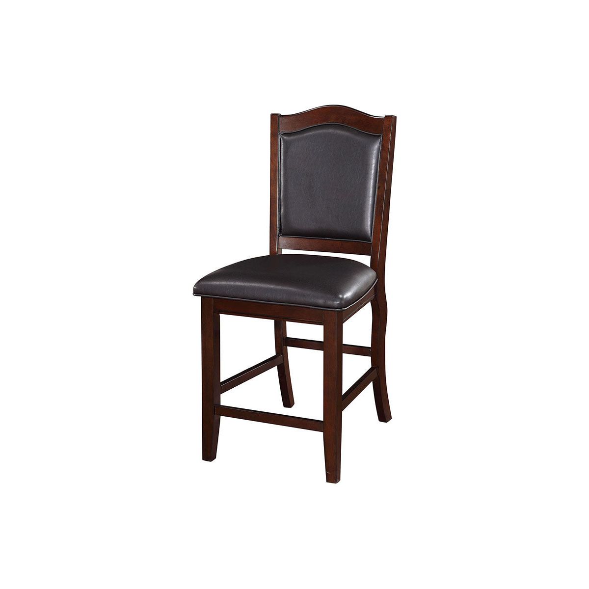 Dark Brown Wood Finish Set of 2 Counter Height Chairs Faux Leather Upholstery Seat Back Kitchen Dining Room Chair