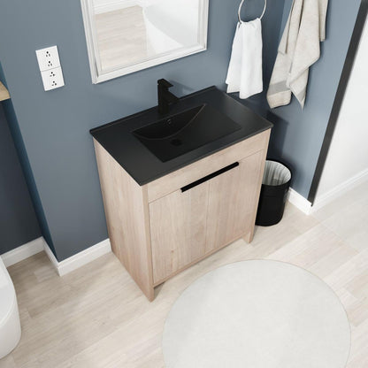 30 Inch Freestanding Bathroom Vanity with Black Ceramic Sink & 2 Soft-Close Cabinet Doors (BVB02430PLO-BL9075BK),W1286S00019