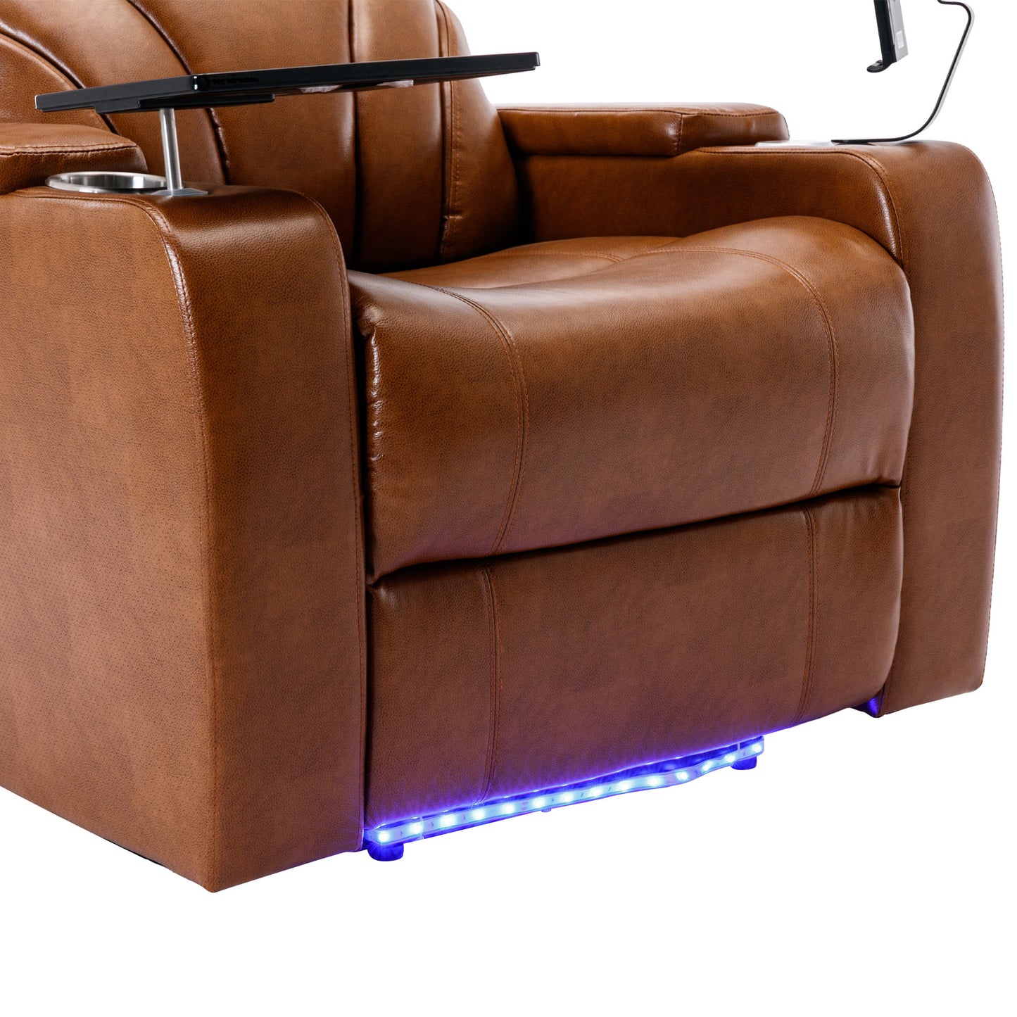 Power Motion Recliner with USB Charging Port and Hidden Arm Storage, Home Theater Seating with Convenient Cup Holder Design, and stereo(Light Brown)