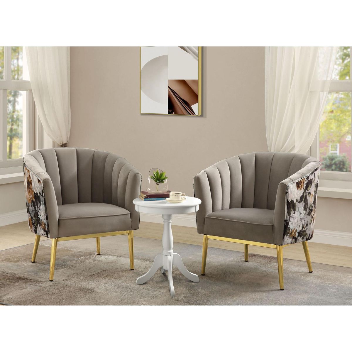 Colla Accent Chair, Gray Velvet & Gold