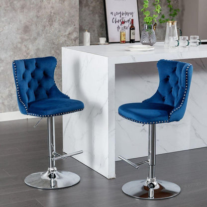 Swivel Velvet Barstools Adjusatble Seat Height from 25-33 Inch, Modern Upholstered Chrome base Bar Stools with Backs Comfortable Tufted for Home Pub and Kitchen Islandlue, Set of 2) - Streamdale Furniture
