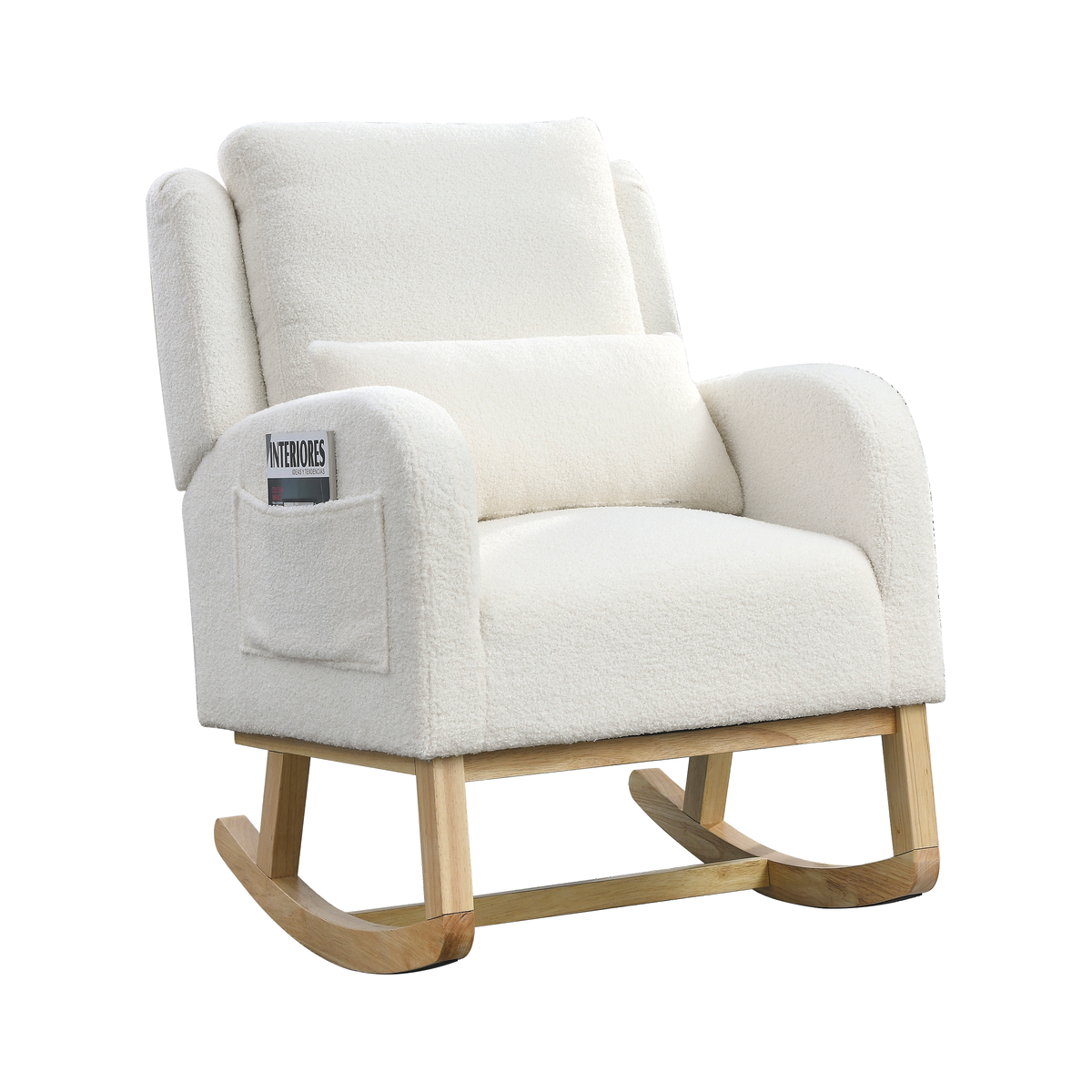 27.5" W Modern Accent High Back Living Room Casual Armchair Rocker with One Lumbar Pillow, Two Side Pockets, Teddy.