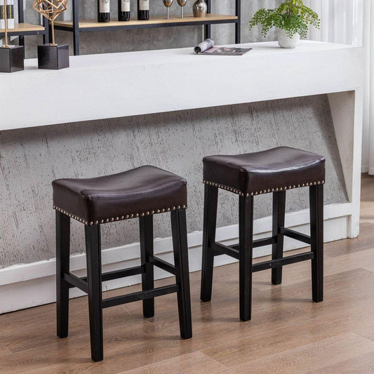 Counter Height 26" Bar Stools for Kitchen Counter Backless Faux Leather Stools Farmhouse Island Chairs (26 Inch, Brown, Set of 2)