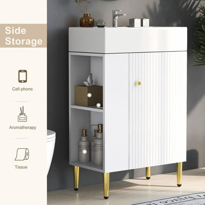 21.6" white Bathroom vanity, Combo Cabinet, Bathroom Storage Cabinet, Single Ceramic Vessel Sink, Left side storage