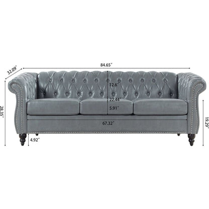 84.65" Rolled Arm Chesterfield 3 Seater Sofa.