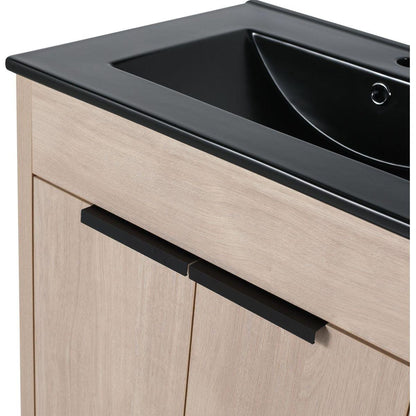 24 Inch Freestanding Bathroom Vanity with Black Ceramic Sink & 2 Soft-Close Cabinet Doors (BLO-G-BL9060BK),W1286S