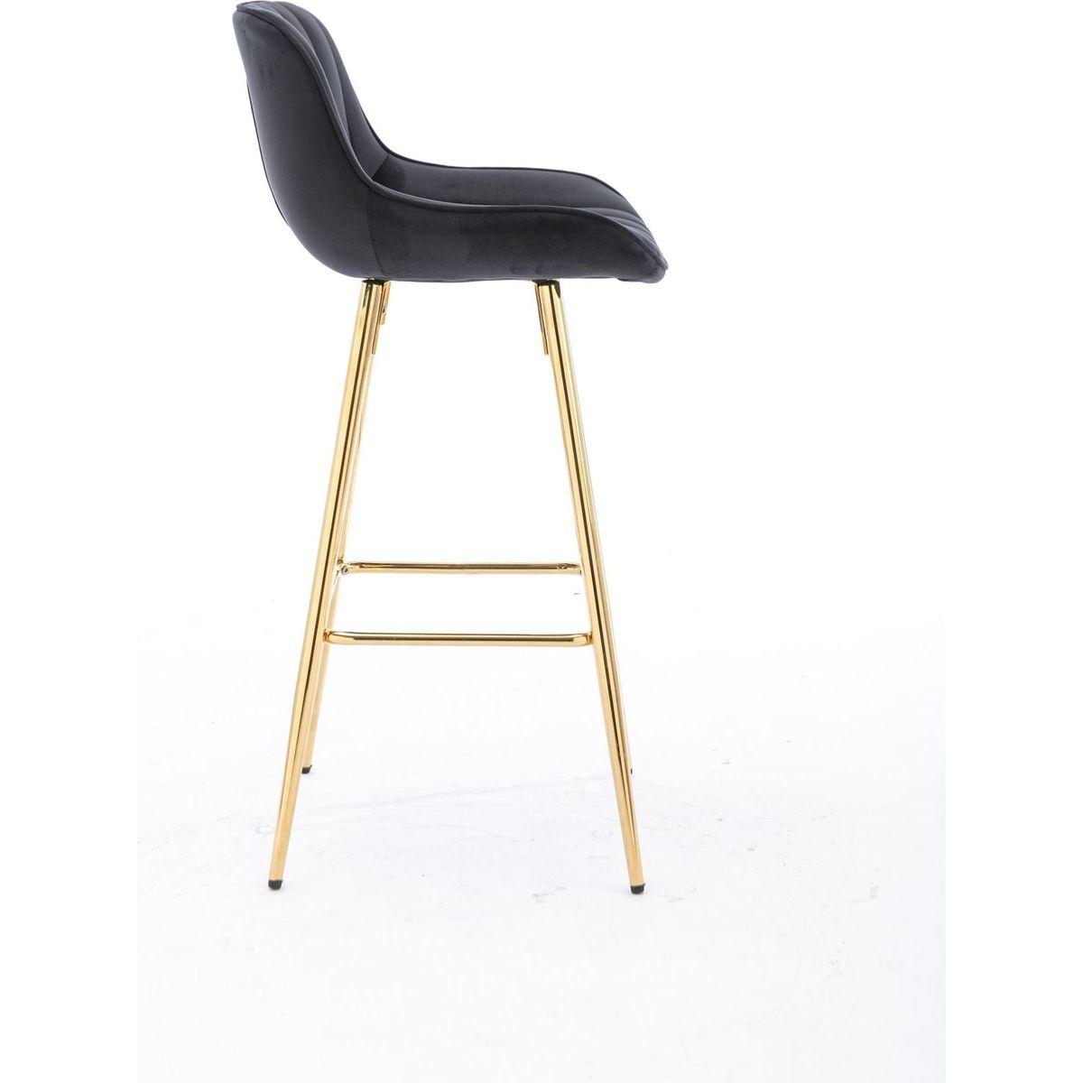 26 Inch Set of 2 Bar Stools, with Chrome Footrest Velvet Fabric Counter Stool Golden Leg Simple Bar Stool, BLACK