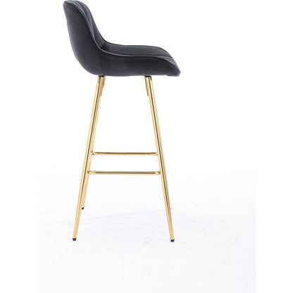 26 Inch Set of 2 Bar Stools, with Chrome Footrest Velvet Fabric Counter Stool Golden Leg Simple Bar Stool, BLACK