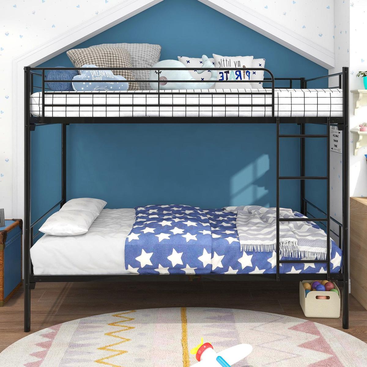 Twin over Twin Bunk Bed, Metal Frame with Ladder - Streamdale Furniture