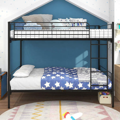 Twin over Twin Bunk Bed, Metal Frame with Ladder - Streamdale Furniture