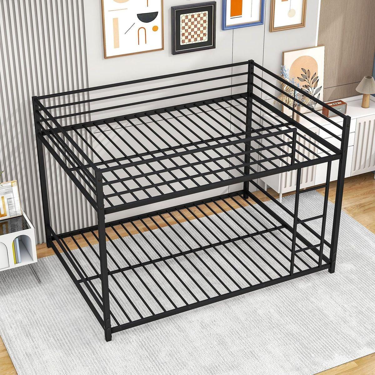 Metal Bunk Bed Full Over Full, Bunk Bed Frame with Safety Guard Rails, Heavy Duty Space-Saving Design, Easy Assembly Black