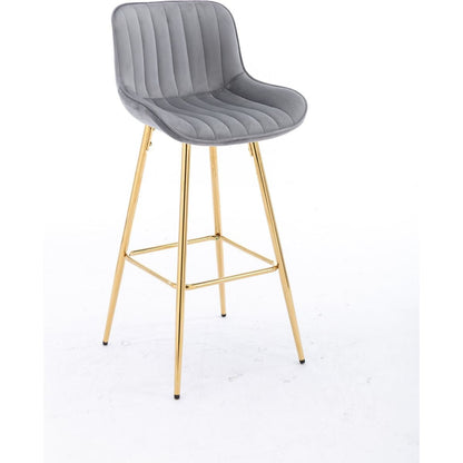 26 Inch Set of 2 Bar Stools, with Chrome Footrest Velvet Fabric Counter Stool Golden Leg Simple Bar Stool, GRAY