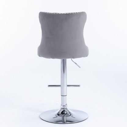 Swivel Velvet Barstools Adjusatble Seat Height from 25-33 Inch, Modern Upholstered Chrome base Bar Stools with Backs Comfortable Tufted for Home Pub and Kitchen IslandGray, Set of 2)