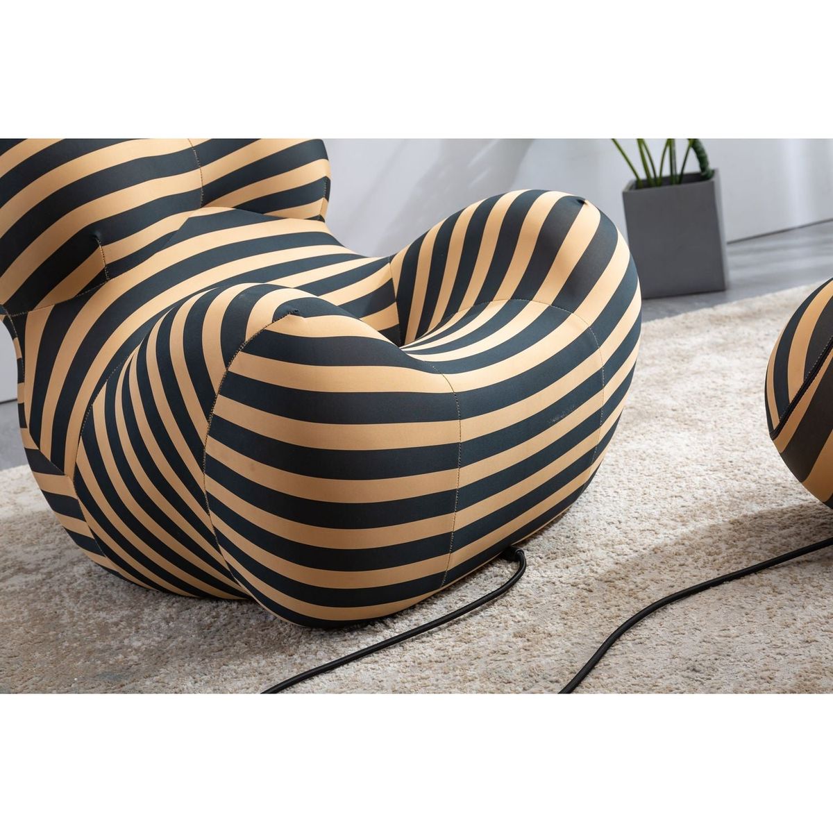 Barrel Chair with Ottoman, Mordern Comfy Stripe Chair for Living Room (3 Colors, 2 Size), Black & Yellow Stripe and Small Size