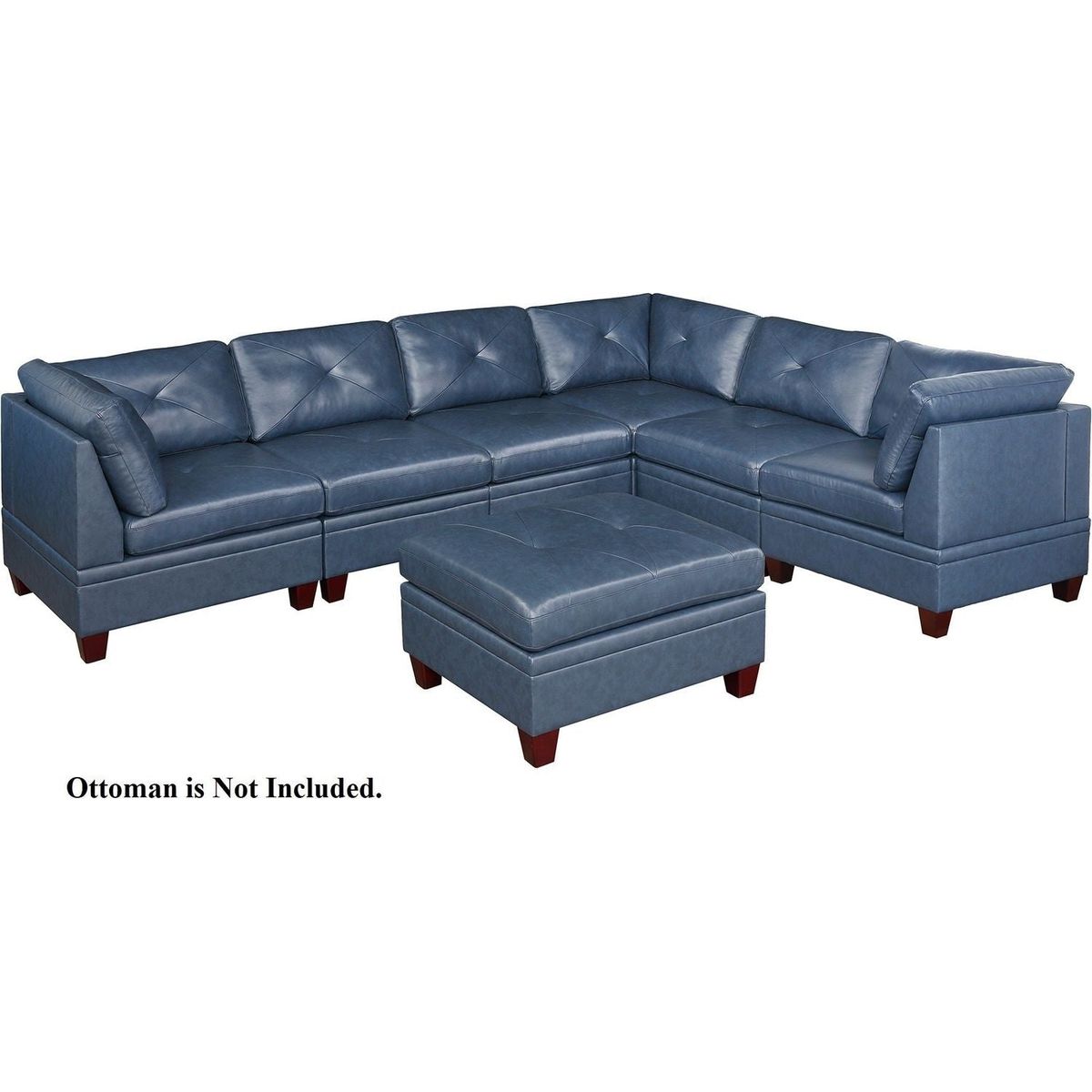 Genuine Leather Ink Blue Tufted 6pc Sectional Set 3x Corner Wedge 3x Armless Chair Living Room Furniture Sofa Couch