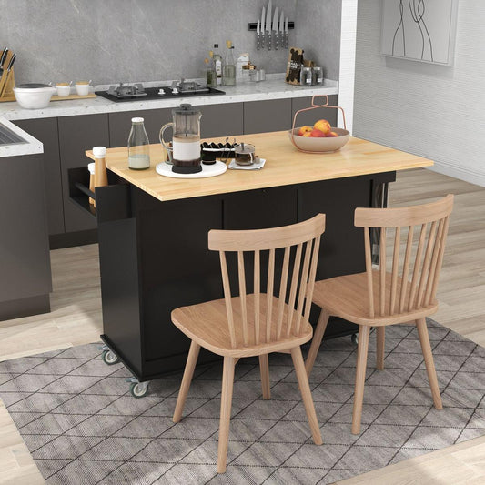 Rolling Mobile Kitchen Island with Solid Wood Top and Locking Wheels2.7 Inch Widthtorage Cabinet and Drop Leaf Breakfast Barpice Rack, Towel Rack & Drawer black)