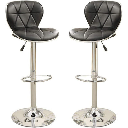 Black Faux Leather Stool Counter Height Chairs Set of 2 Adjustable Height Kitchen Island Stools Gas Lift Chrome Base.