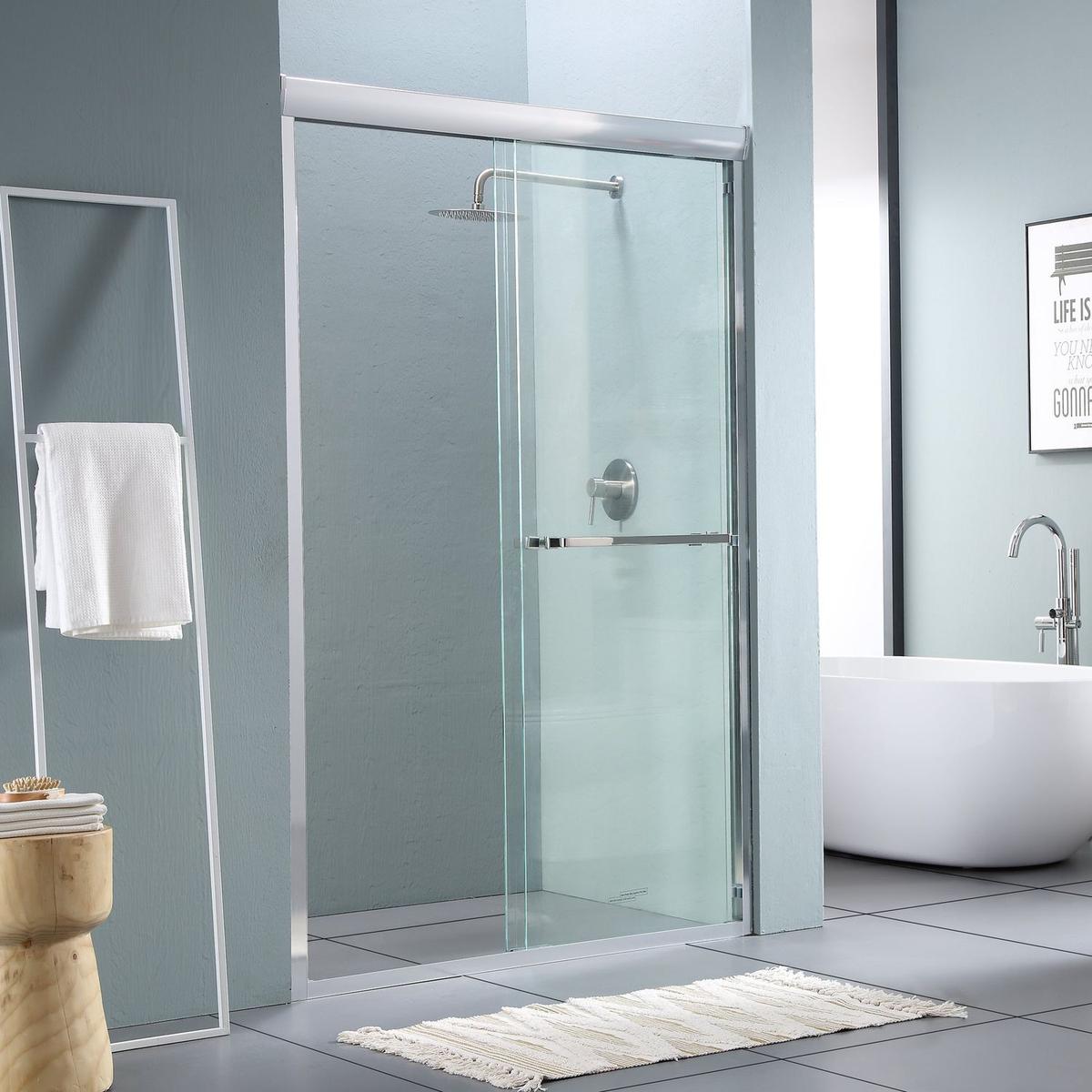 Shower Door 48" W x 76" H Semi-Frameless Bypass Sliding Shower Enclosure, Brushed Nickel