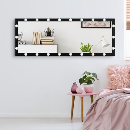 Hollywood Full Length Mirror with Lights Full Body Vanity Mirror with 3 Color Modes Lighted Standing Floor Mirror for Dressing Room Bedroom Wall Mounted Touch Control Black 63x24inch - Streamdale Furniture