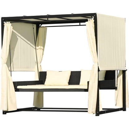 2-3 People Outdoor Swing Bed, Adjustable Curtains, Suitable For Balconies, Gardens And Other Places