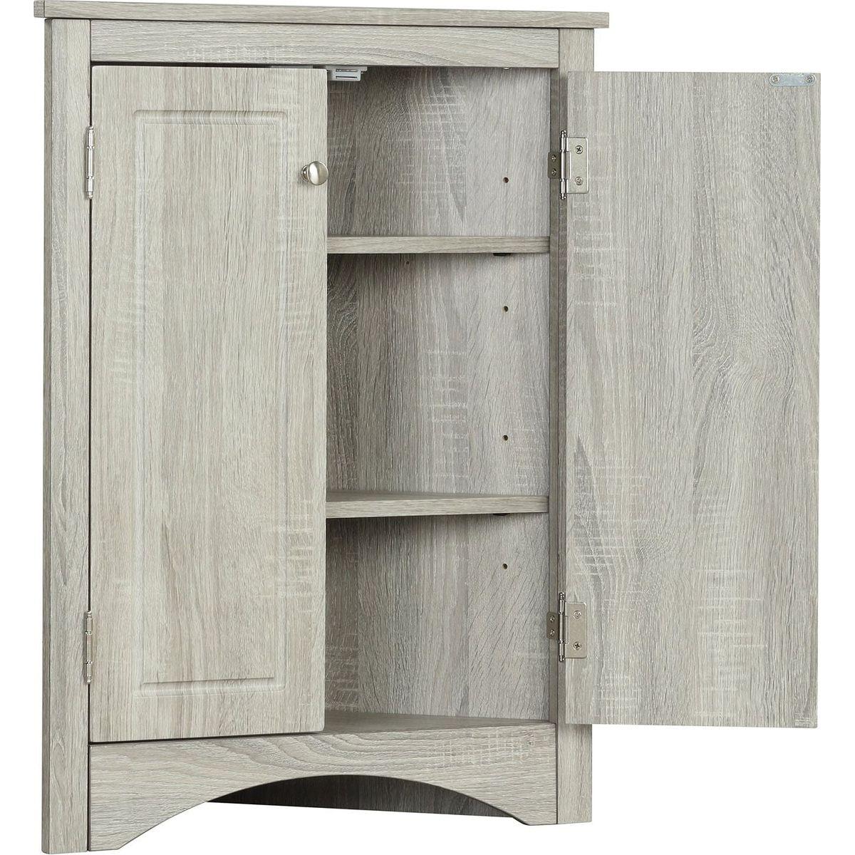 Oak Triangle Bathroom Storage Cabinet with Adjustable Shelves, Freestanding Floor Cabinet for Home Kitchen