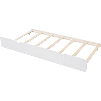 Twin Size Daybed Wood Bed with Twin Size Trundle, White