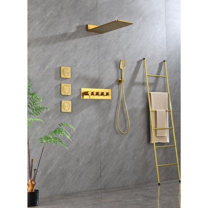 Wall Mounted Waterfall Rain Shower System With 3 Body Sprays & Handheld Shower