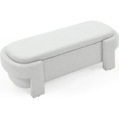 Linen Fabric Upholstered Bench with Large Storage Space for the Living Room, Entryway and Bedroom, White,(51.5"x20.5"x17") - Streamdale Furniture