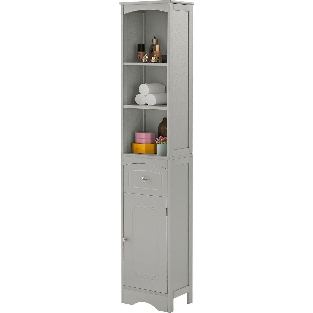 Tall Bathroom Cabinet, Freestanding Storage Cabinet with Drawer, MDF Board, Adjustable Shelf, Grey