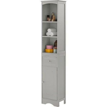 Tall Bathroom Cabinet, Freestanding Storage Cabinet with Drawer, MDF Board, Adjustable Shelf, Grey