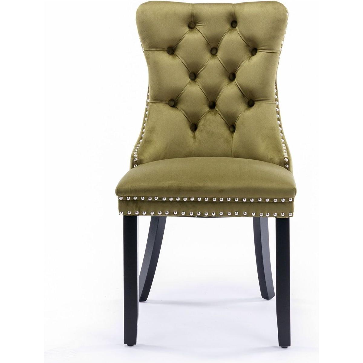 Nikki Collection Modern, High-end Tufted Solid Wood Contemporary Velvet Upholstered Dining Chair with Wood Legs Nailhead Trim 2-Pcs Setlive-Green