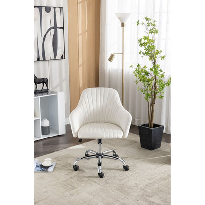 New -Modern home office leisure chair with adjustable velvet height and adjustable casters (beige)