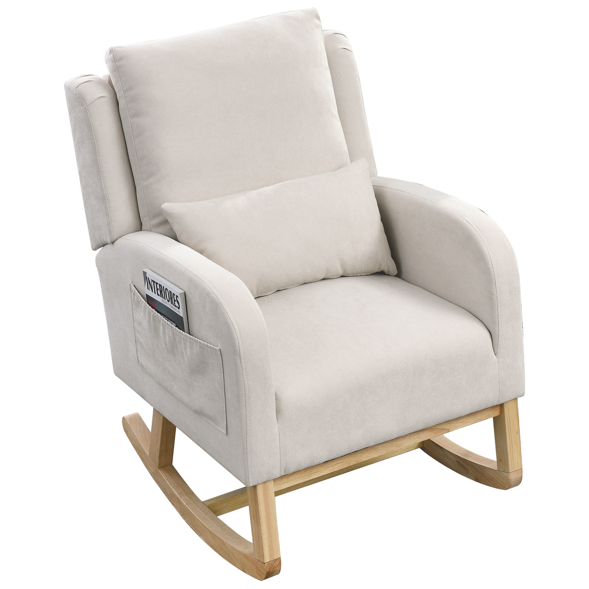 27.5" W Modern Accent High Back Living Room Casual Armchair Rocker with One Lumbar Pillow, Two Side Pockets.