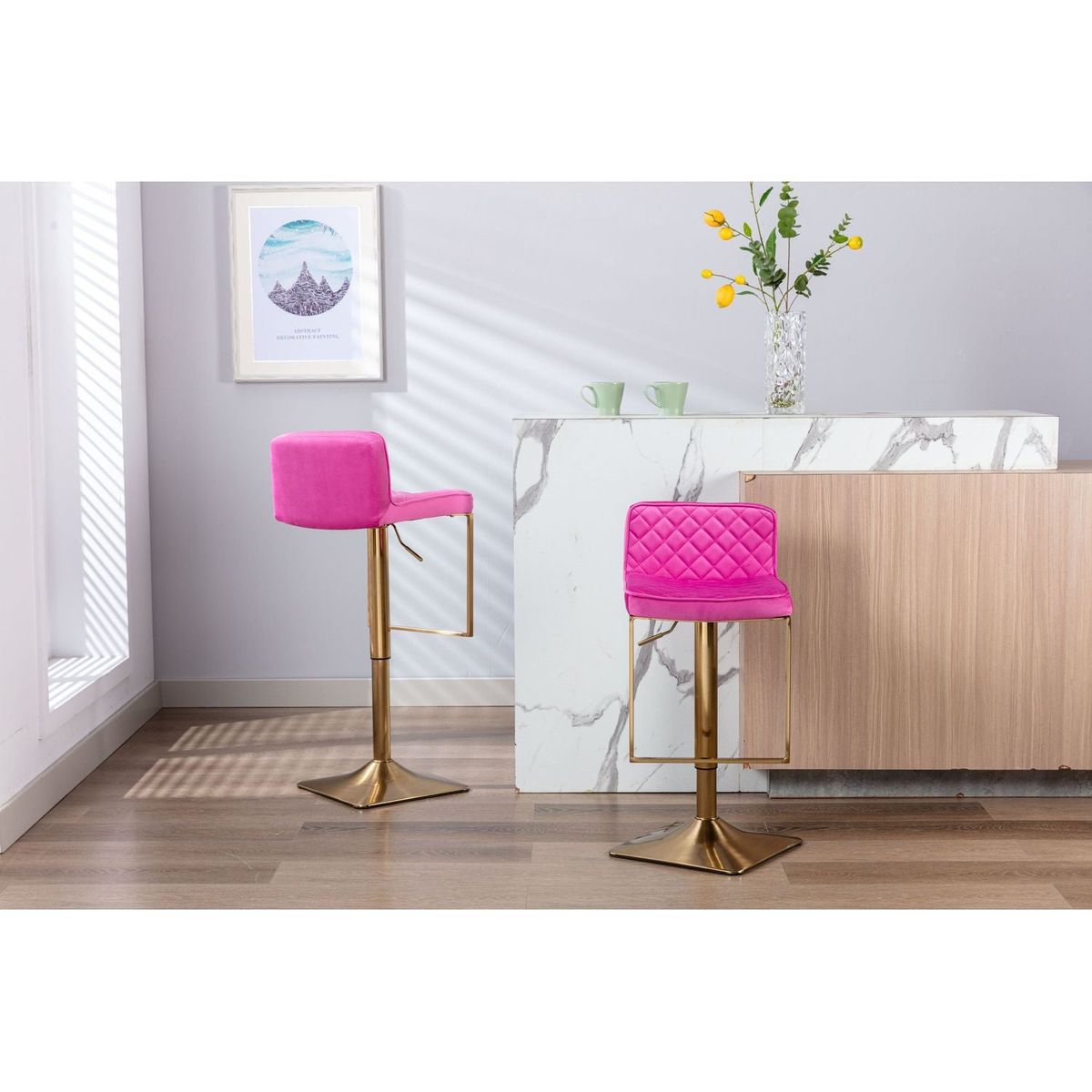 Bar Stools - Swivel Barstool Chairs with Back, Modern Pub Kitchen Counter Height, velvet