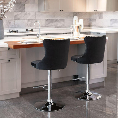 Swivel Velvet Barstools Adjusatble Seat Height from 25-33 Inch, Modern Upholstered Chrome base Bar Stools with Backs Comfortable Tufted for Home Pub and Kitchen Islandlack, Set of 2) - Streamdale Furniture