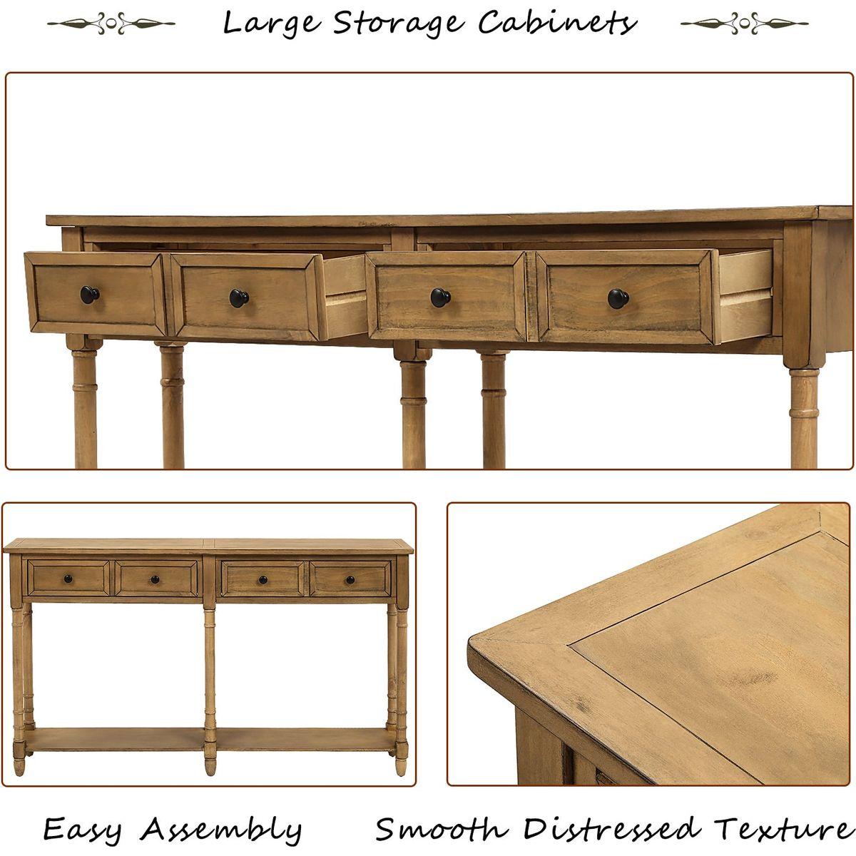 Console Table Sofa Table Easy Assembly with Two Storage Drawers and Bottom Shelf for Living Room, Entryway