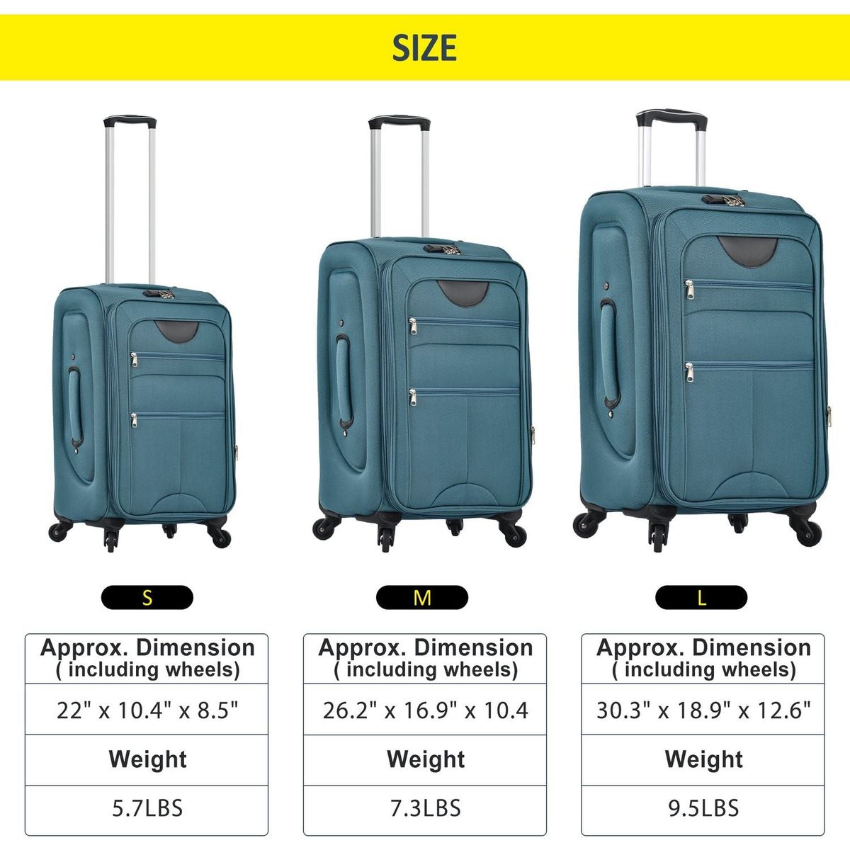 Softside Luggage Expandable 3 Piece Set Suitcase Upright Spinner Softshell Lightweight Luggage Travel Set