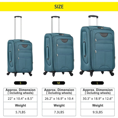 Softside Luggage Expandable 3 Piece Set Suitcase Upright Spinner Softshell Lightweight Luggage Travel Set