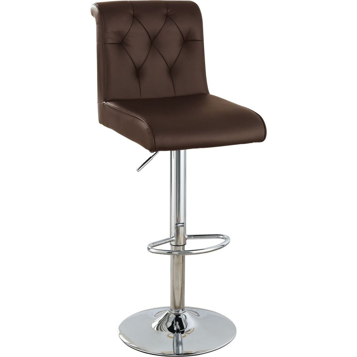 Adjustable Bar stool Gas lift Chair Espresso Faux Leather Tufted Chrome Base Modern Set of 2 Chairs Dining Kitchen