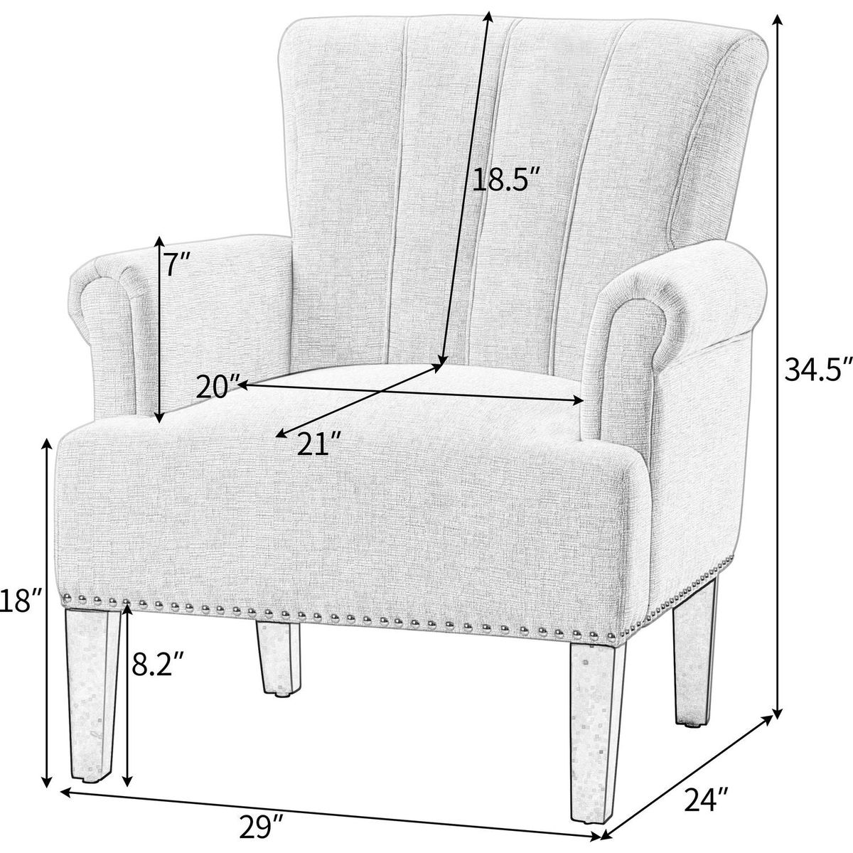 Accent Rivet Tufted Polyester Armchair, Cream