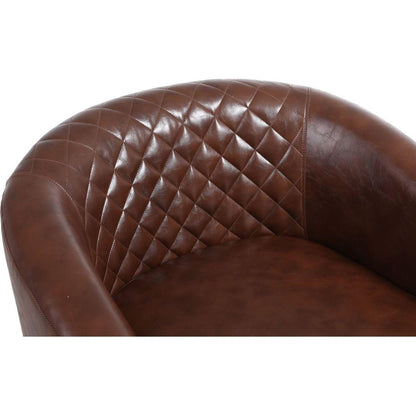 accent Barrel chair living room chair with nailheads and solid wood legs Brown pu leather