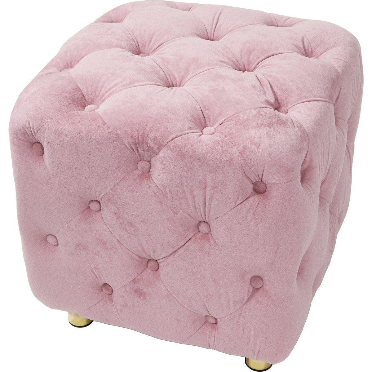 Pink Modern Velvet Upholstered Ottoman, Exquisite Small End Table, Soft Foot Stool, Dressing Makeup Chair, Comfortable Seat for Living Room, Bedroom, Entrance