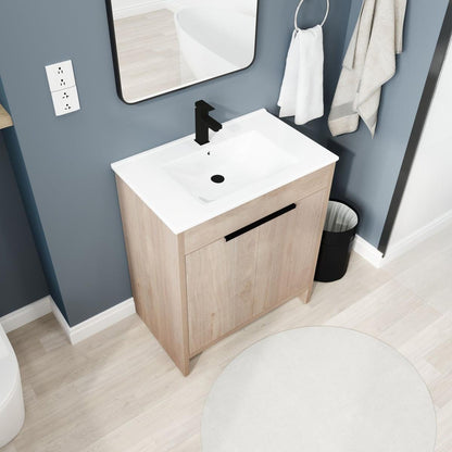 30 Inch Freestanding Bathroom Vanity with White Ceramic Sink & 2 Soft-Close Cabinet Doors