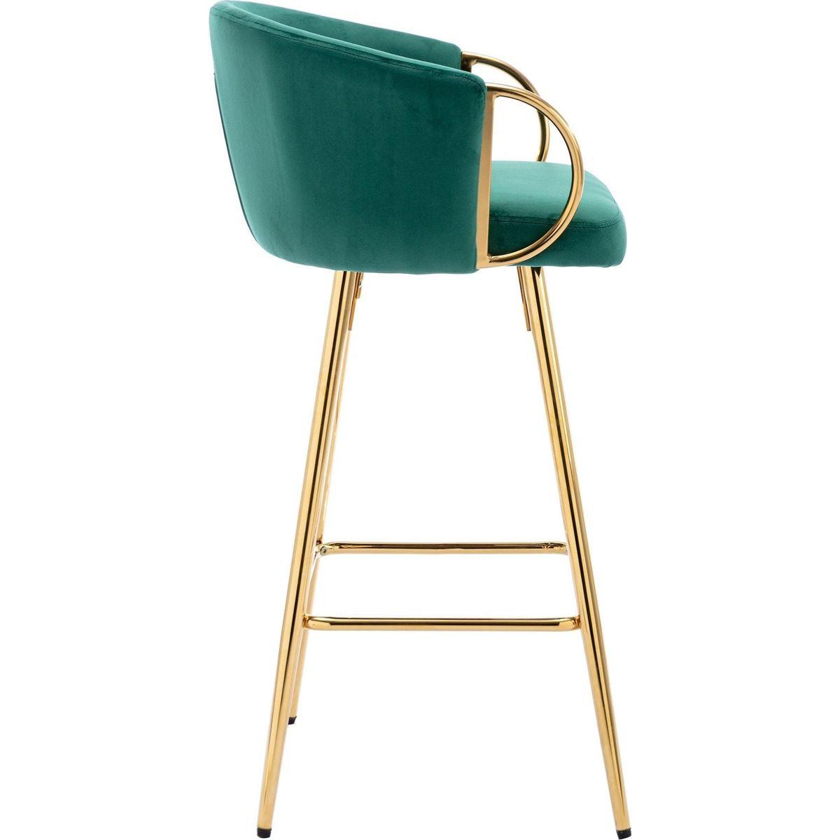 26 Inch Set of 2 Bar Stools, with Chrome Footrest and Base Velvet + Golden Leg Simple Bar Stool, GREEN